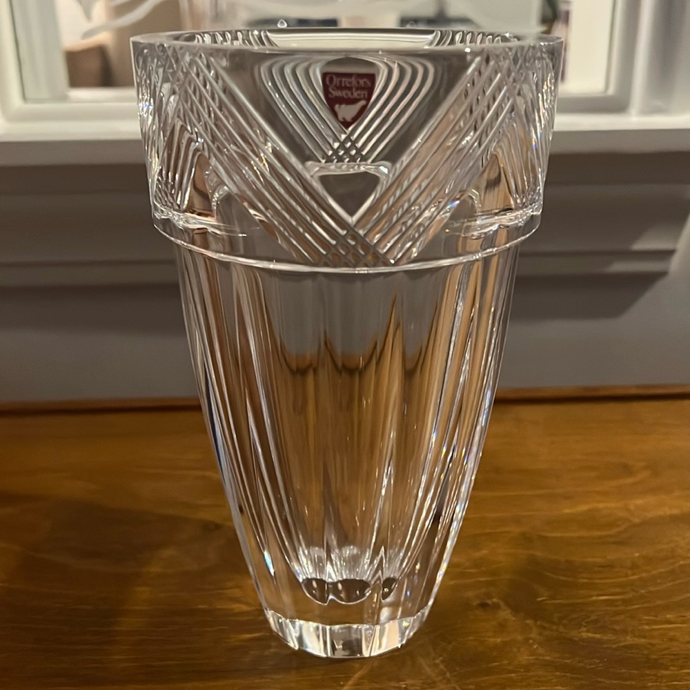 Orrefors Sweden Crystal Vase 8” Tall.